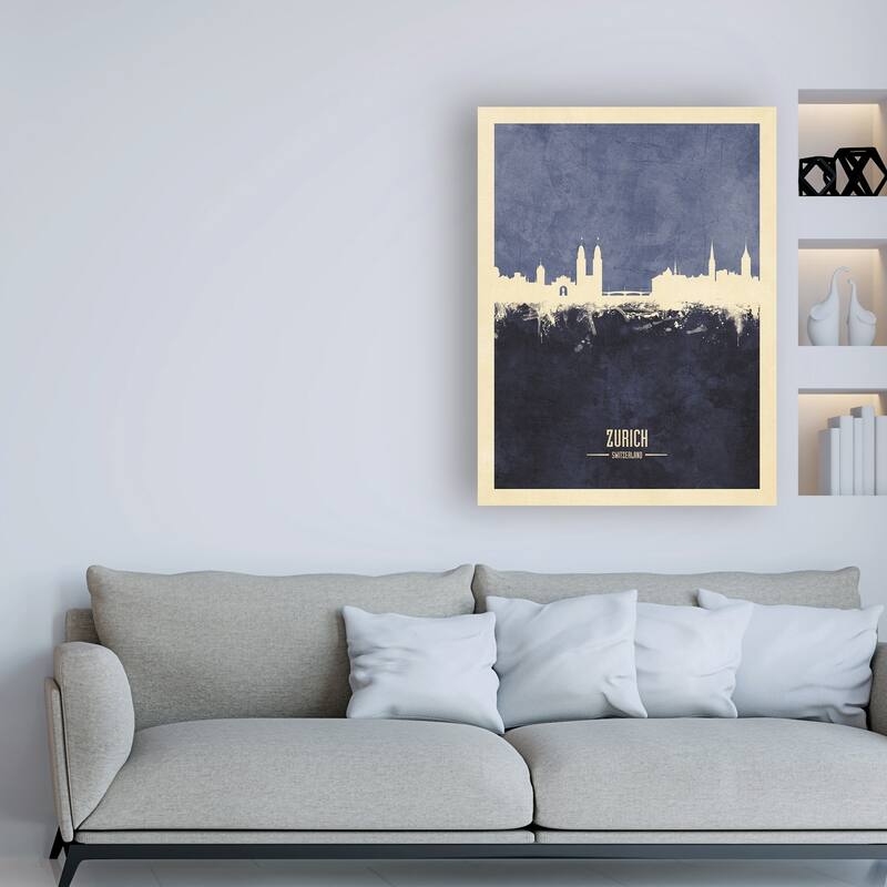 Michael Tompsett 'Zurich Switzerland Skyline Navy' Canvas Art