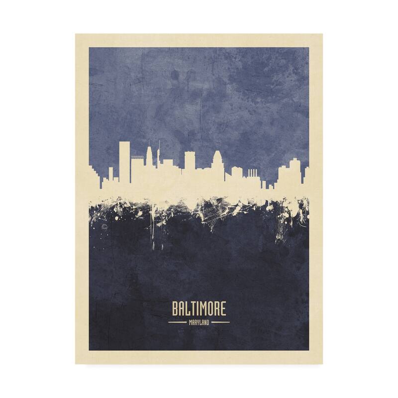 Michael Tompsett 'Baltimore Maryland Skyline Navy' Canvas Art