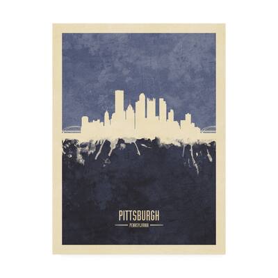 Michael Tompsett 'Pittsburgh Pennsylvania Skyline Navy' Canvas Art