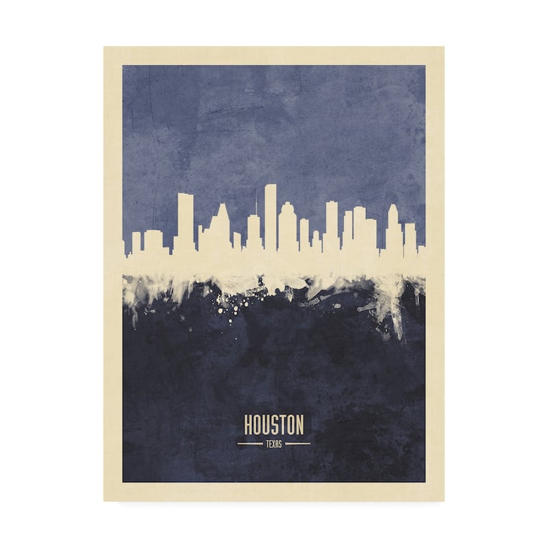Michael Tompsett 'Houston Texas Skyline Navy' Canvas Art - 14x19