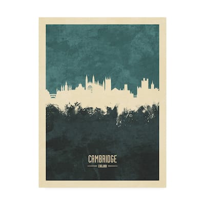 Michael Tompsett 'Cambridge England Skyline Teal' Canvas Art