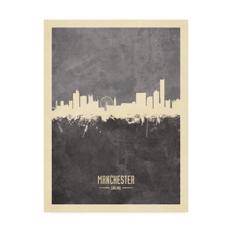 Michael Tompsett 'Manchester England Skyline Gray' Canvas Art