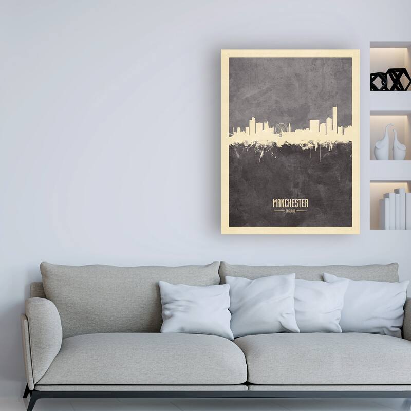 Michael Tompsett 'Manchester England Skyline Gray' Canvas Art