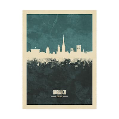 Michael Tompsett 'Norwich England Skyline Teal' Canvas Art
