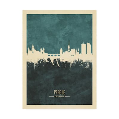 Michael Tompsett 'Prague (Praha) Czech Republic Skyline Teal' Canvas Art