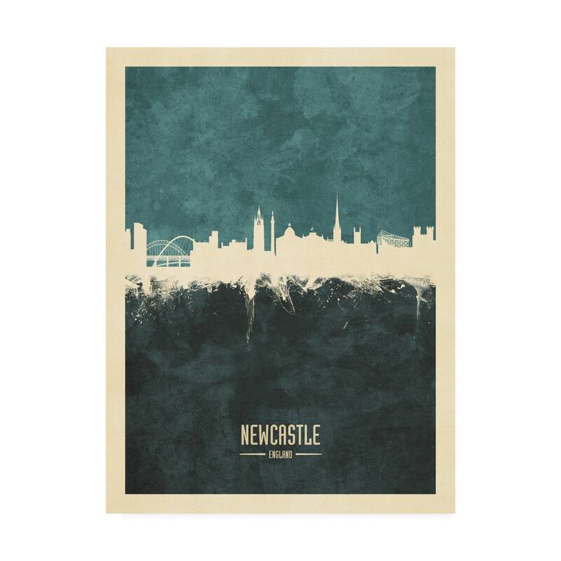 Michael Tompsett 'Newcastle England Skyline Teal' Canvas Art