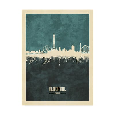 Michael Tompsett 'Blackpool England Skyline Teal' Canvas Art