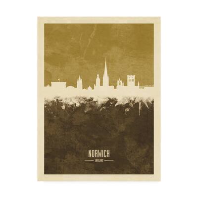 Michael Tompsett 'Norwich England Skyline Brown' Canvas Art