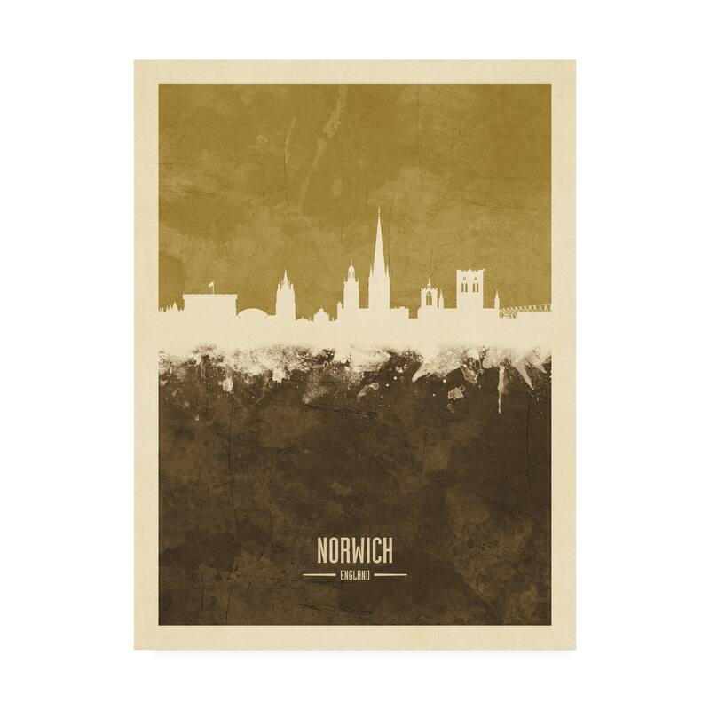 Michael Tompsett 'Norwich England Skyline Brown' Canvas Art