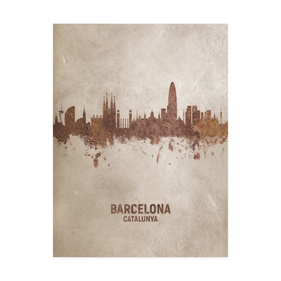 Michael Tompsett 'Barcelona Spain Rust Skyline' Canvas Art