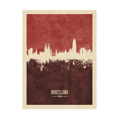 Michael Tompsett 'Barcelona Spain Skyline Red II' Canvas Art