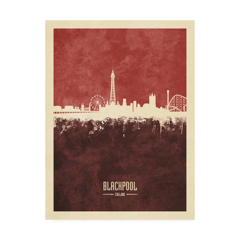 Michael Tompsett 'Blackpool England Skyline Red II' Canvas Art - 18x24