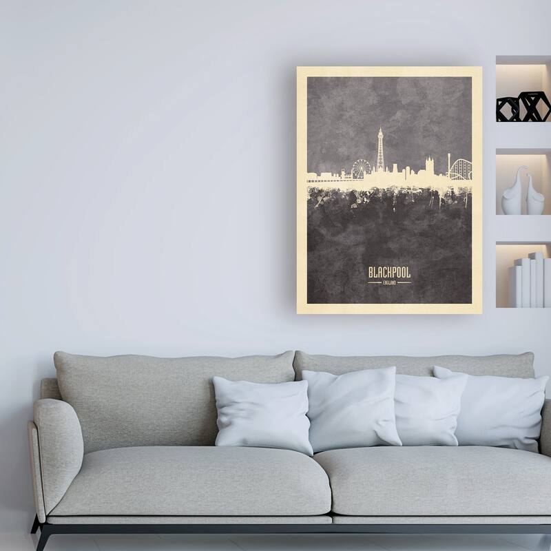 Michael Tompsett 'Blackpool England Skyline Gray' Canvas Art