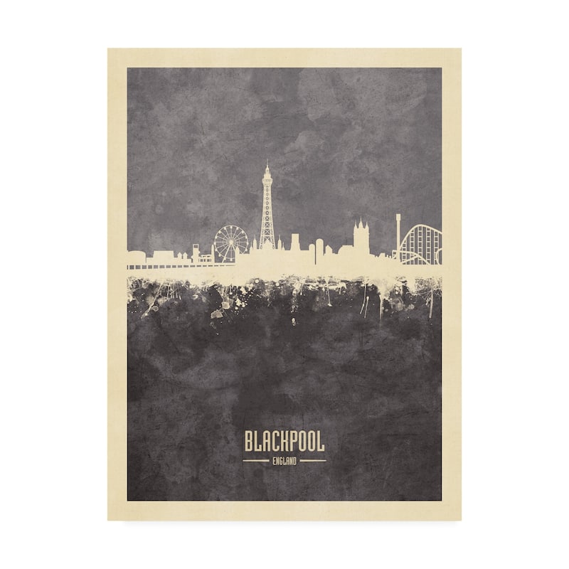 Michael Tompsett 'Blackpool England Skyline Gray' Canvas Art