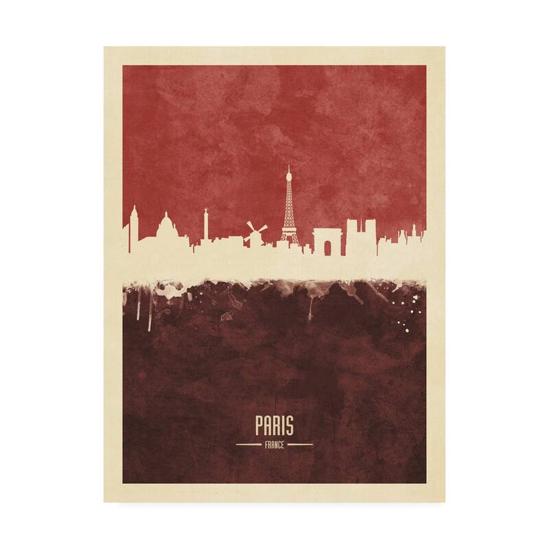 Michael Tompsett 'Paris France Skyline Red II' Canvas Art
