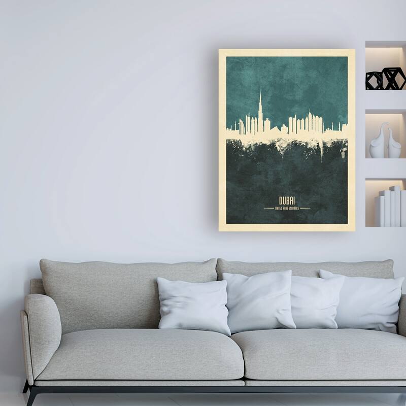 Michael Tompsett 'Dubai UAE Skyline Teal' Canvas Art