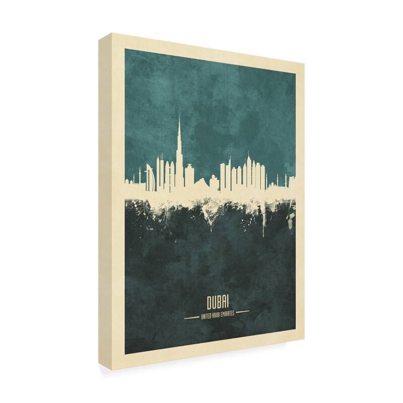 Michael Tompsett 'Dubai UAE Skyline Teal' Canvas Art