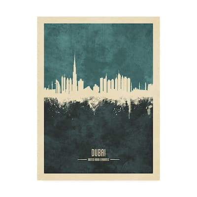 Michael Tompsett 'Dubai UAE Skyline Teal' Canvas Art
