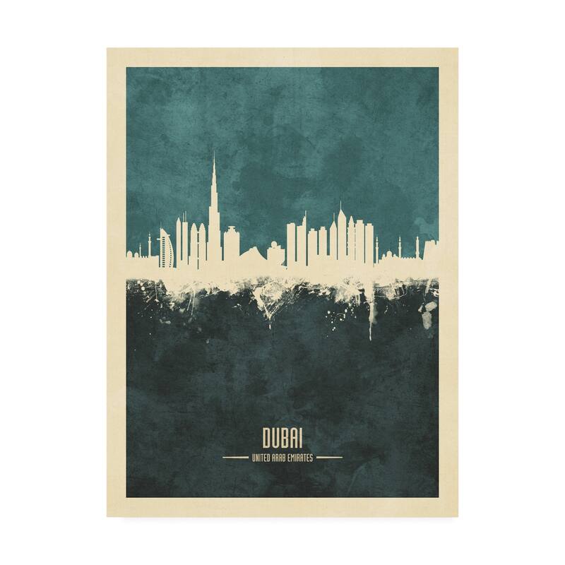 Michael Tompsett 'Dubai UAE Skyline Teal' Canvas Art