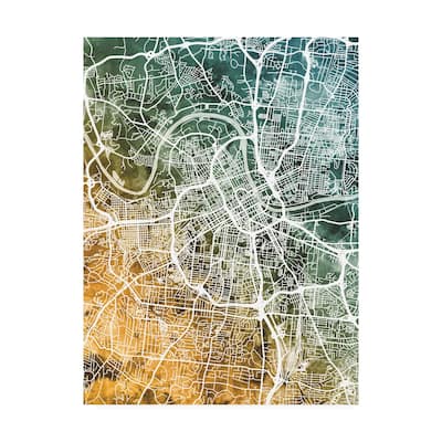 Michael Tompsett 'Nashville Tennessee City Map Teal Orange' Canvas Art