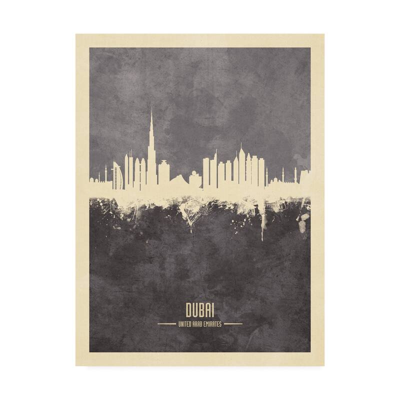 Michael Tompsett 'Dubai UAE Skyline Gray' Canvas Art - 14x19