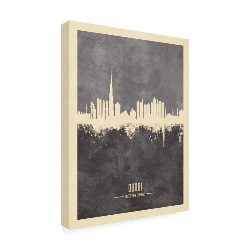 Michael Tompsett 'Dubai UAE Skyline Gray' Canvas Art