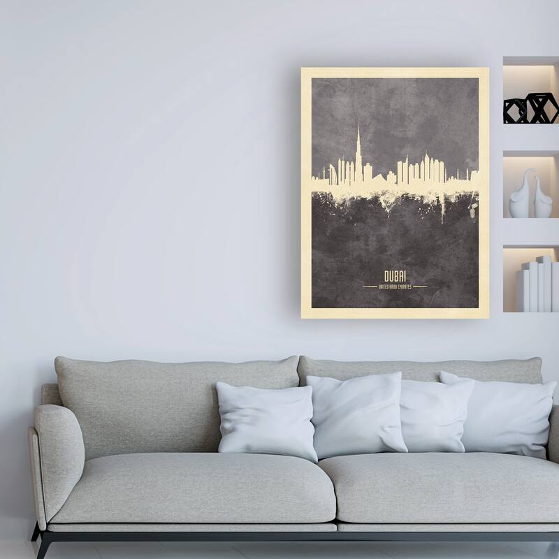 Michael Tompsett 'Dubai UAE Skyline Gray' Canvas Art