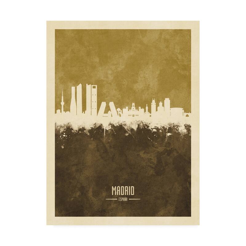 Michael Tompsett 'Madrid Spain Skyline Brown' Canvas Art - 18x24