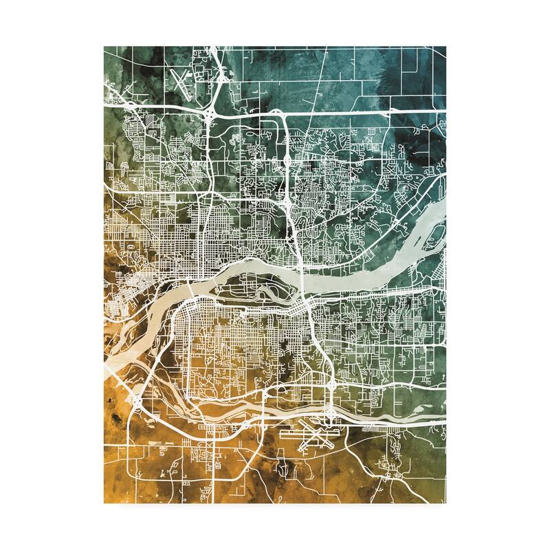 Michael Tompsett 'Quad Cities Street Map Teal Orange' Canvas Art - 18x24