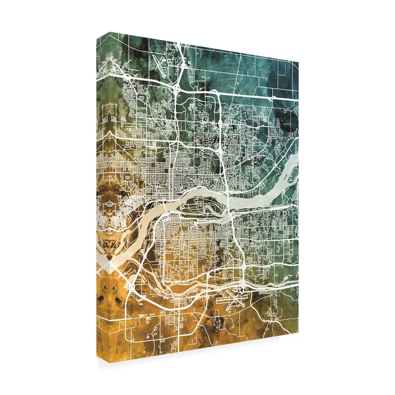 Michael Tompsett 'Quad Cities Street Map Teal Orange' Canvas Art