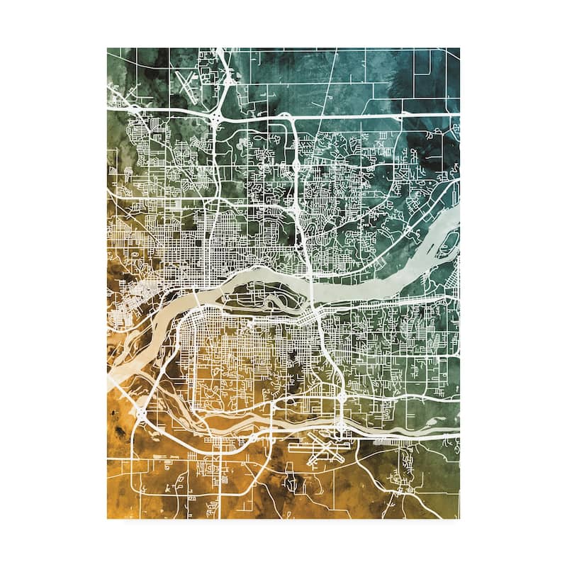 Michael Tompsett 'Quad Cities Street Map Teal Orange' Canvas Art