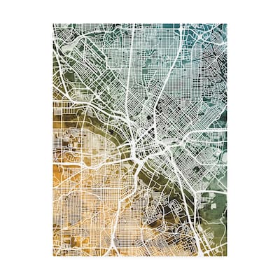 Michael Tompsett 'Dallas Texas City Map Teal Orange' Canvas Art