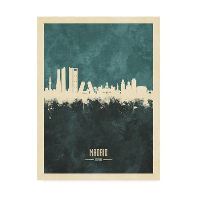 Michael Tompsett 'Madrid Spain Skyline Teal' Canvas Art