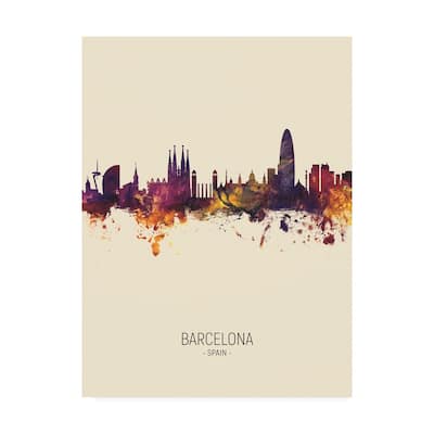 Michael Tompsett 'Barcelona Spain Skyline Portrait III' Canvas Art