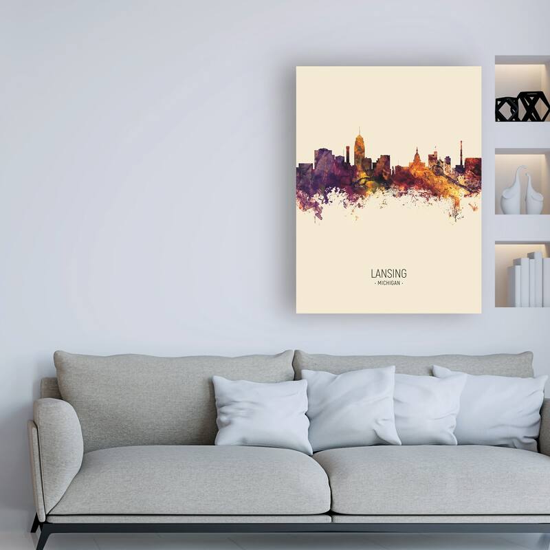 Michael Tompsett 'Lansing Michigan Skyline Portrait III' Canvas Art