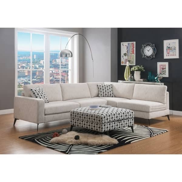 En Sectional Sofa With Ottoman Pillows In Beige Chenille Sectional Sofa With Ottoman Pillows