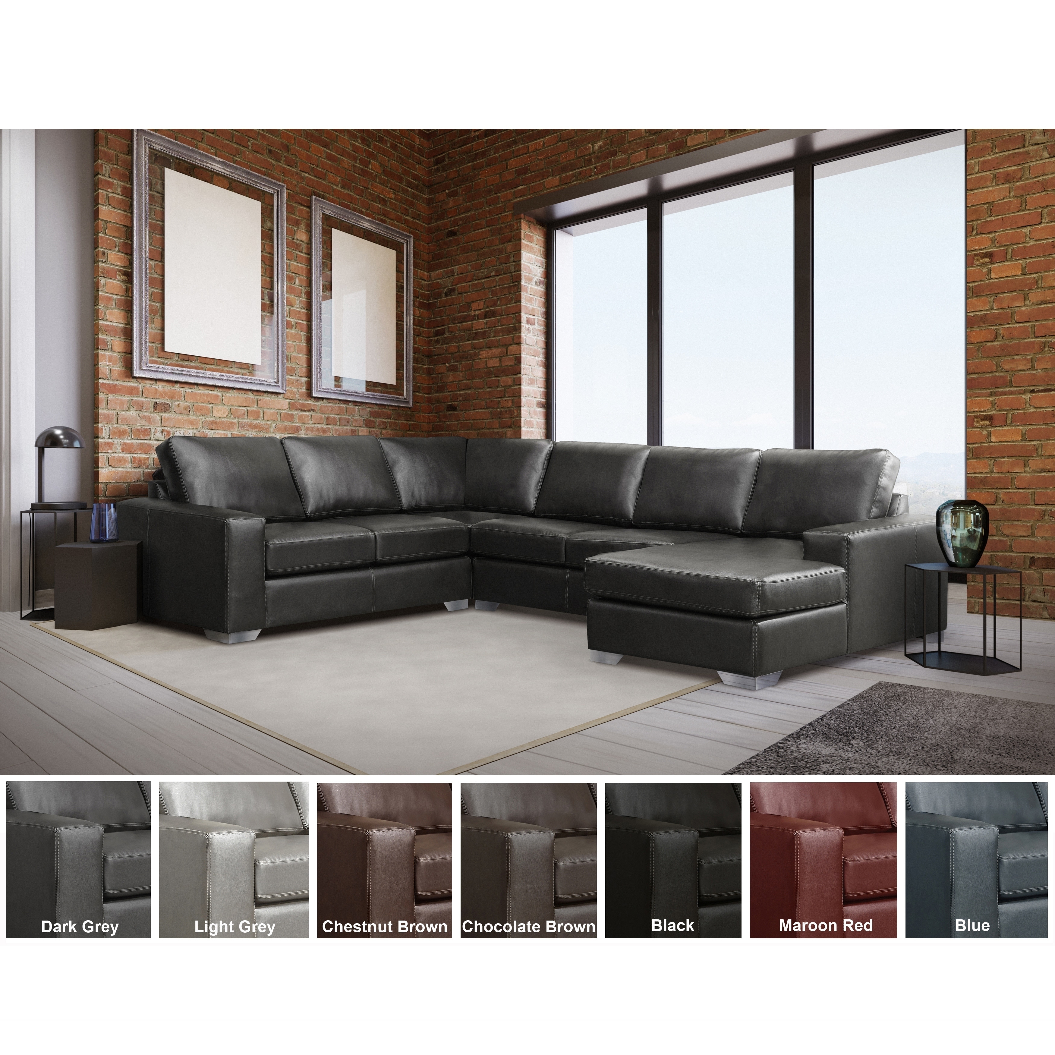 Mitchell Modern Premium Top Grain Italian Leather Sectional Sofa Overstock 27617560