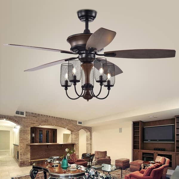 Shop Slatin 52 Inch 5 Light Lighted Ceiling Fan With Mesh