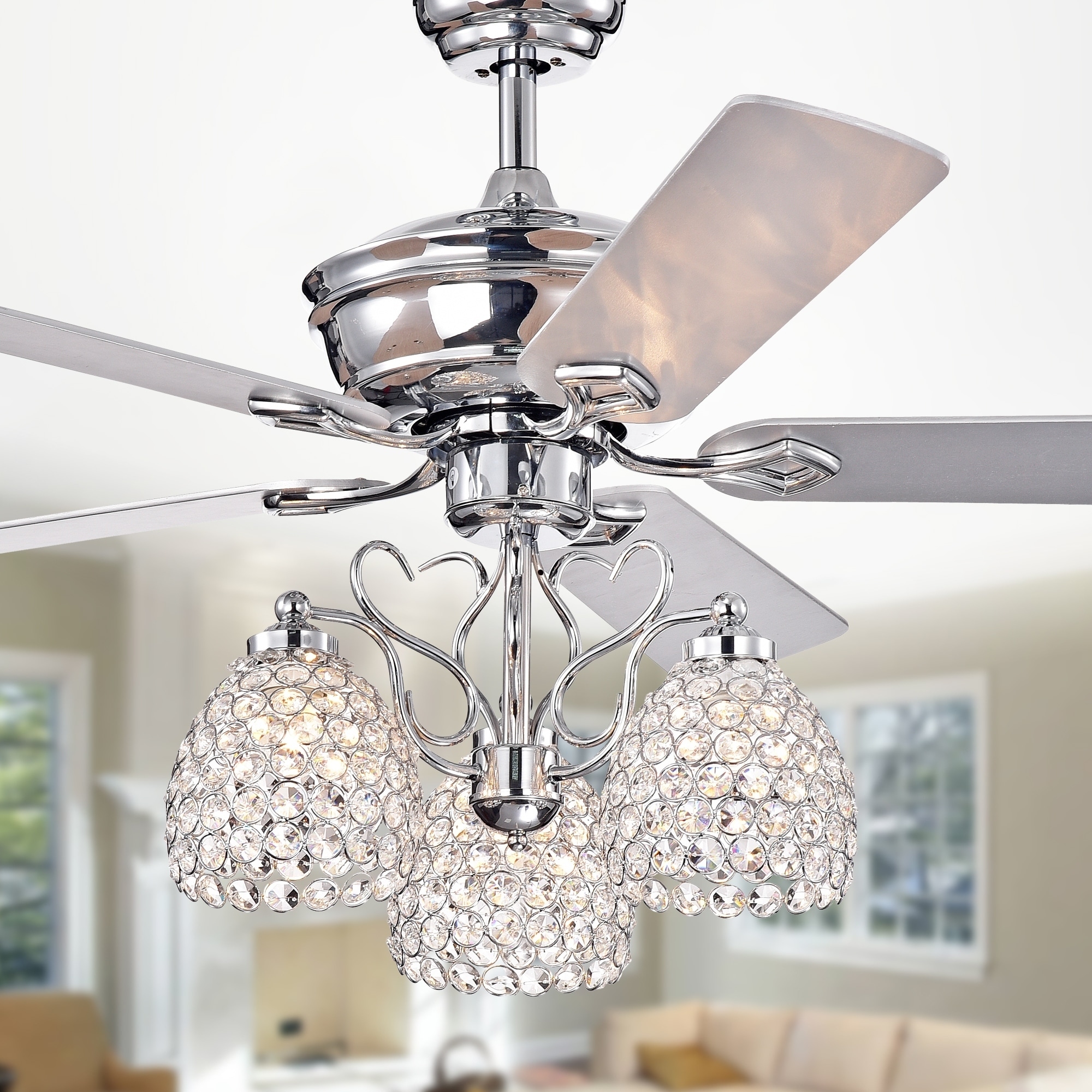 Boffen 52-inch 3-light Lighted Ceiling with Crystal Cup Shades (incl. Remote & 2 Color Option Blades) - - 27617926