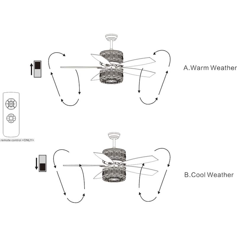 Velko 52-inch 6-light Dual Lamp Lighted Ceiling Fan with Crystal Shade (incl. Remote & 2 Color Option Blades)