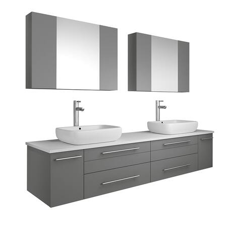 Fresca Lucera 72" Gray Wall Hung Double Vessel Sink Modern Bathroom Vanity w/ Medicine Cabinets