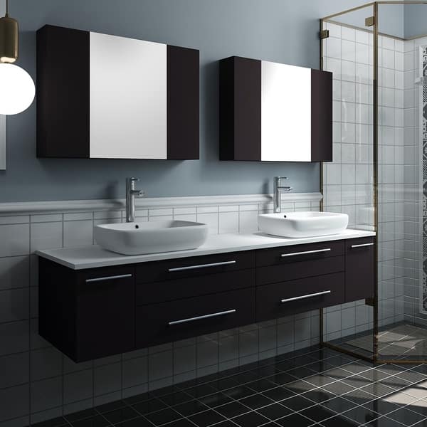 Fresca Lucera 60 Espresso Wall Hung Modern Bathroom Cabinet w//Top /& Double Vessel Sinks