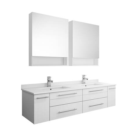 Fresca Lucera 60" White Wall Hung Double Undermount Sink Modern Bathroom Vanity w/ Medicine Cabinets
