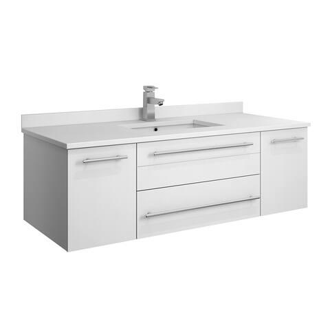 Fresca Lucera 48" White Wall Hung Modern Bathroom Cabinet w/ Top & Undermount Sink
