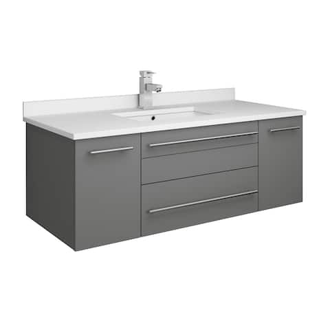 Fresca Lucera 42" Gray Wall Hung Modern Bathroom Cabinet w/ Top & Undermount Sink