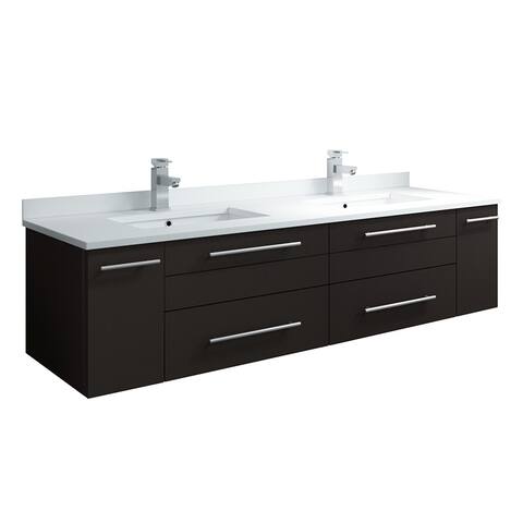 Fresca Lucera 60" Espresso Wall Hung Modern Bathroom Cabinet w/ Top & Double Undermount Sinks