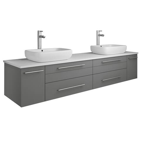 Fresca Lucera 72" Gray Wall Hung Modern Bathroom Cabinet w/ Top & Double Vessel Sinks