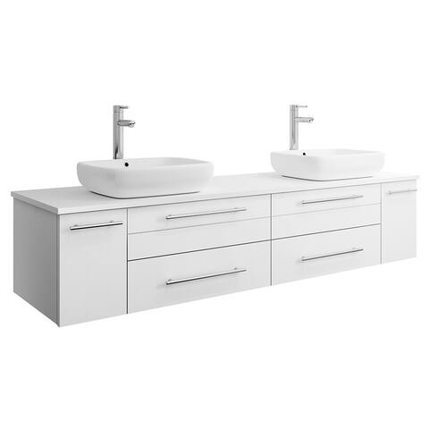 Fresca Lucera 72" White Wall Hung Modern Bathroom Cabinet w/ Top & Double Vessel Sinks