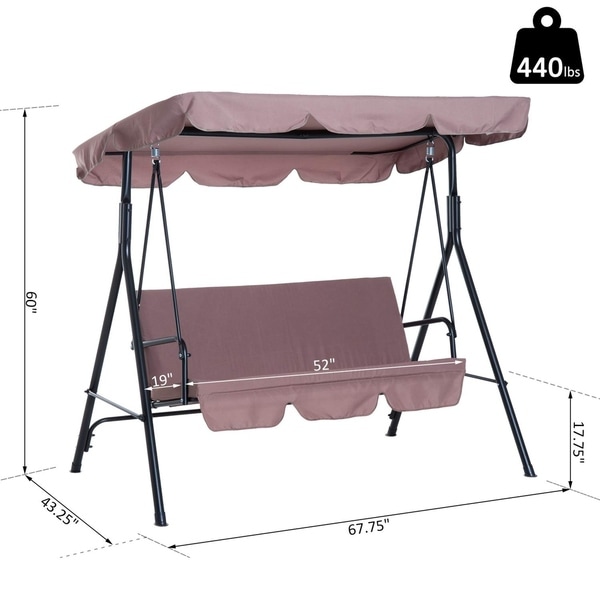 Outsunny 3 person steel outdoor discount patio swing chair with adjustable canopy