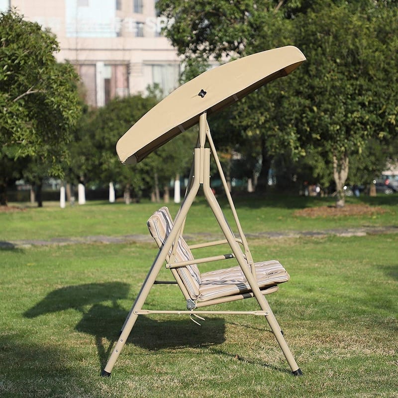 Outsunny Free Standing 3 Person Powder Coated Steel Frame Outdoor Gliding Canopy Porch Swing